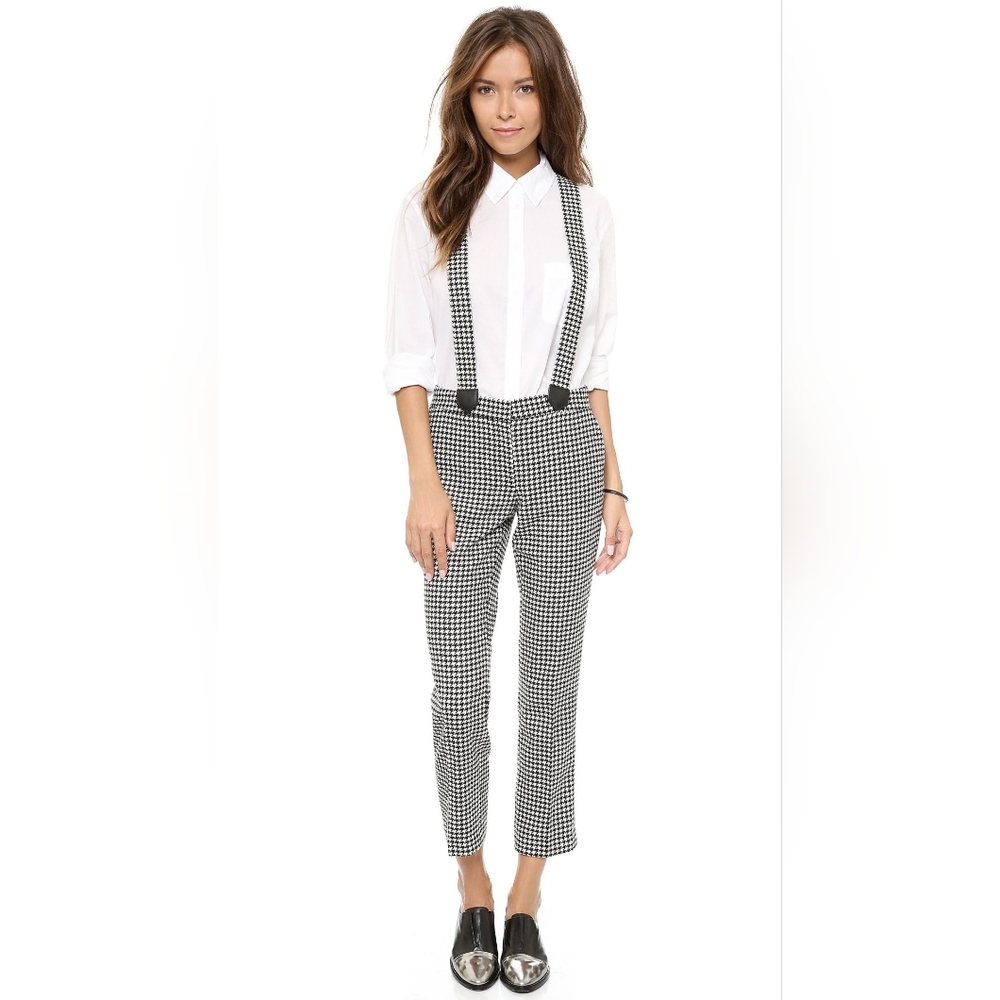 Black and White Rachel Zoe Checkered Women's Pants with Leather Suspenders